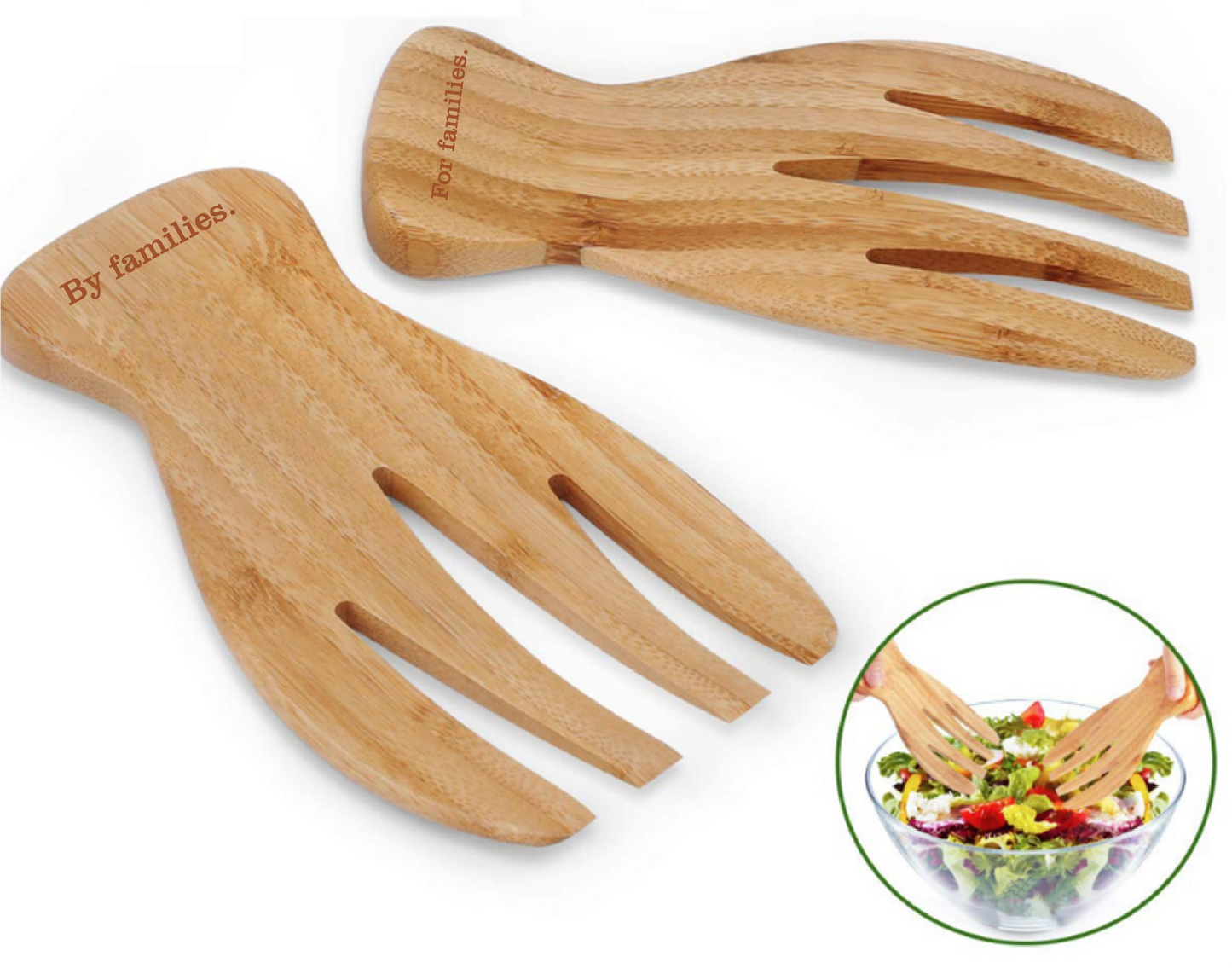 Bamboo Salad Bowl with Salad Hands