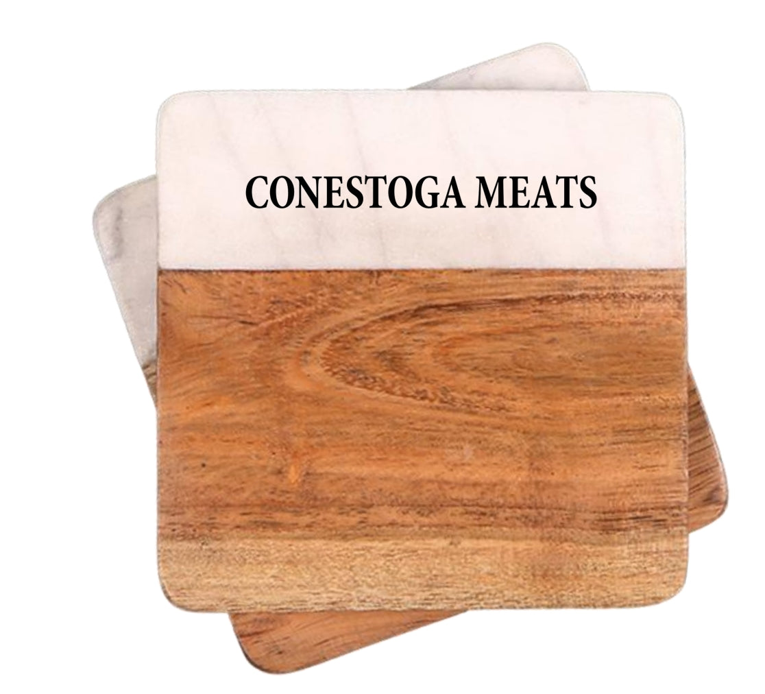 2 Pc. Acacia Wood & Marble Coaster Set